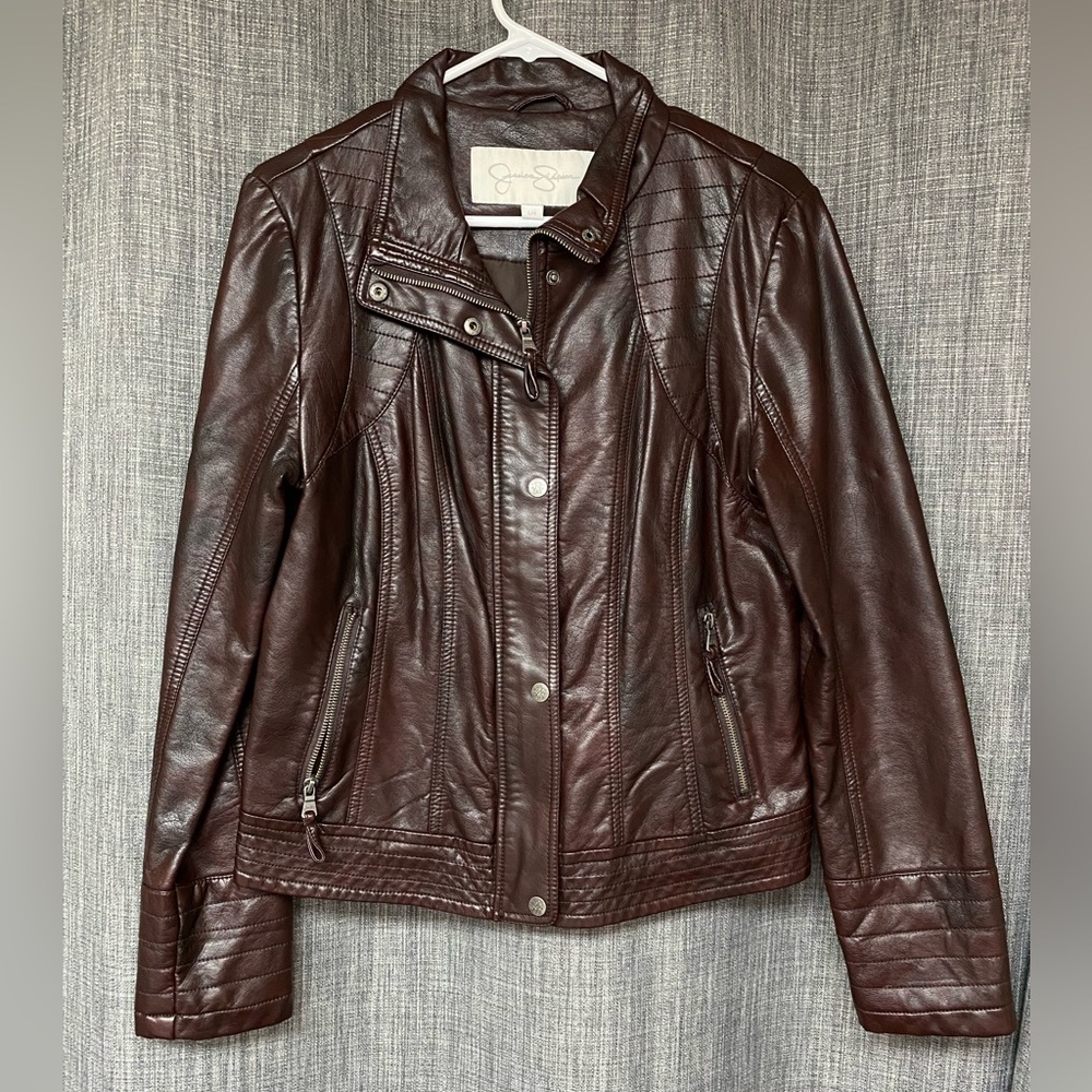 Jessica Simpson ‘Faux Leather Brown Jacket’ Large (L)
